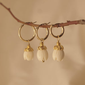 White Bloom Earrings ~ Gold