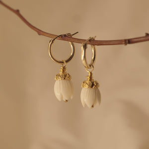 White Bloom Earrings ~ Gold