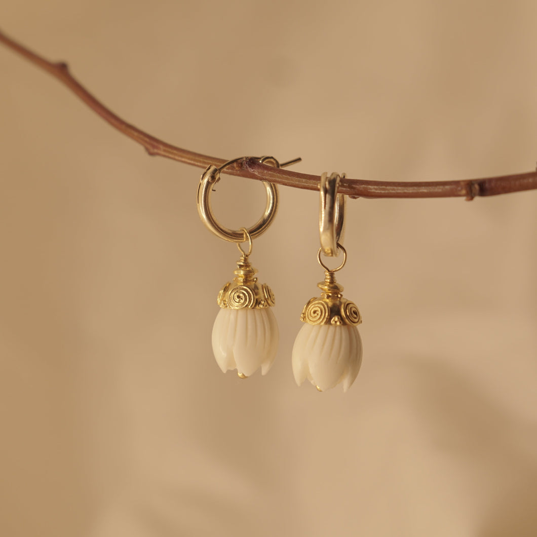 White Bloom Earrings ~ Gold