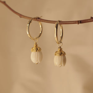 White Bloom Earrings ~ Gold